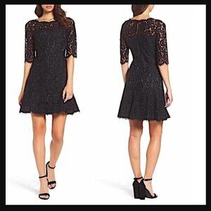 Eliza J Lace Fit &‎ Flare Cocktail Dress Black 4